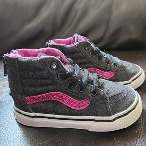 VANS Classic Sk8 Hi Sneaker Black and Pink Glitter Toddler Size 7